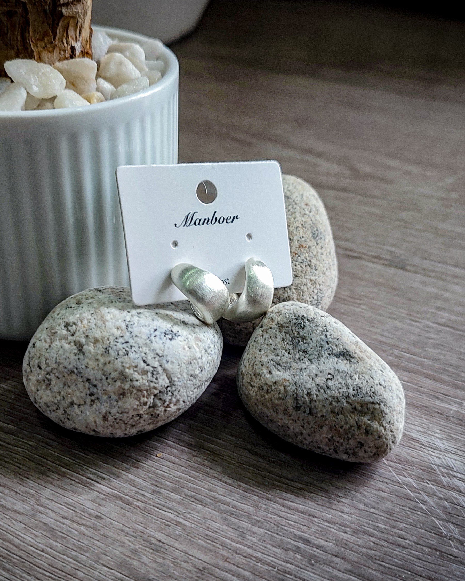 Manboer Chunky Matte Brushed Silver C-Hoop Earrings