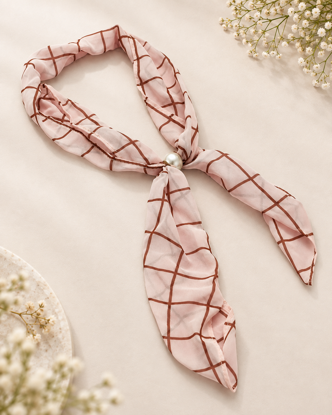 Blush Pearl Check Scarf