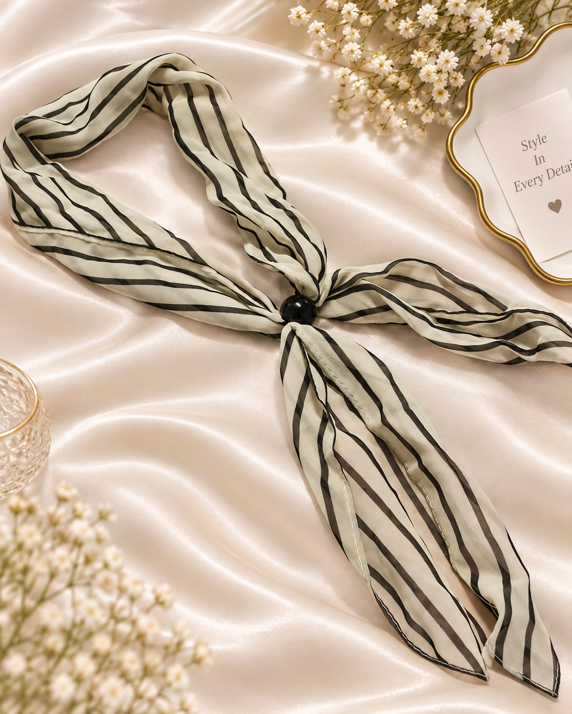 Milan Striped Beaded Scarf Tie