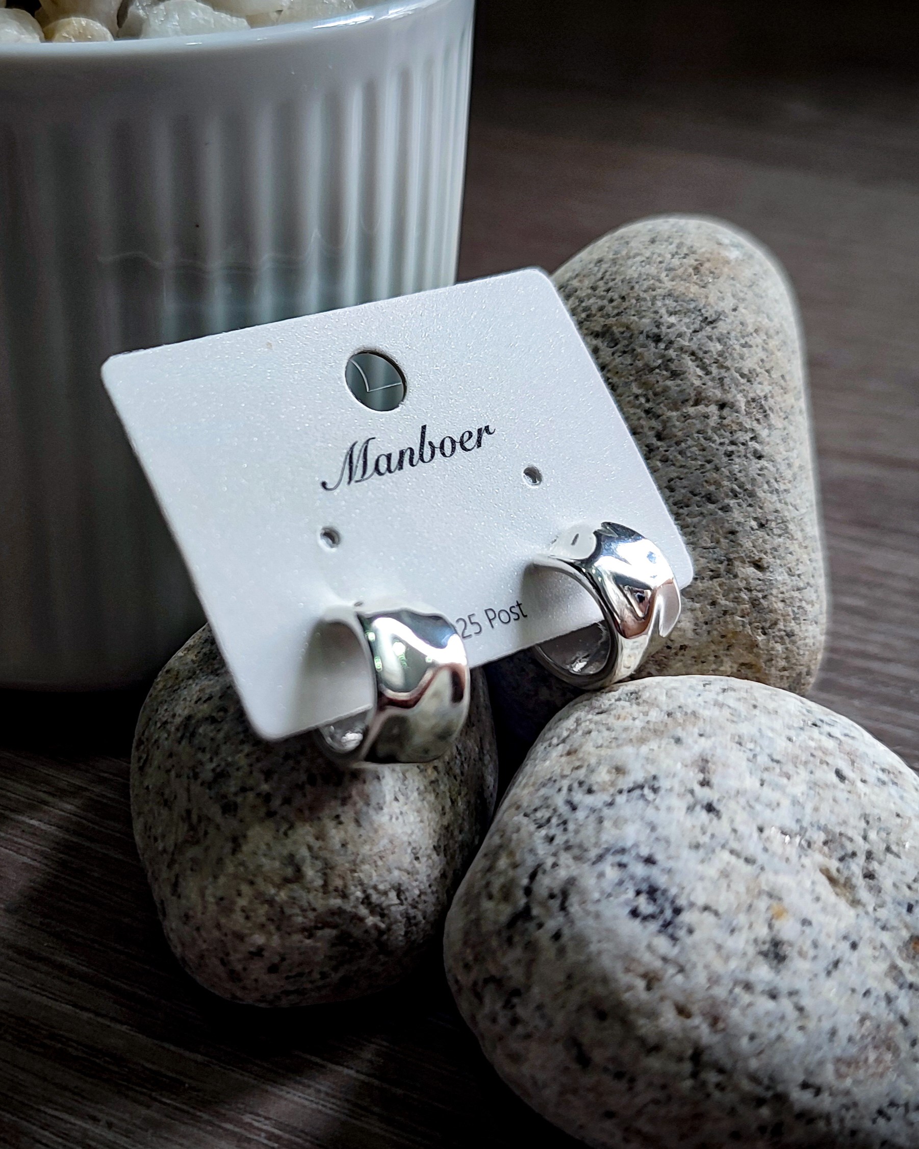 Manboer Chunky Hammered Silver Wide Hoop Earrings