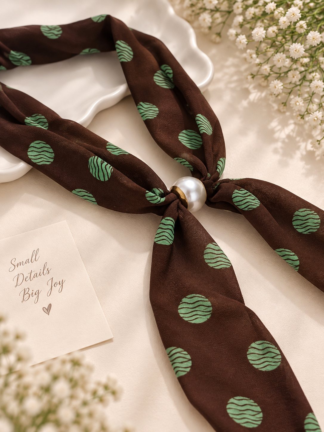 Polka Dot Scarf with Pearl Knot