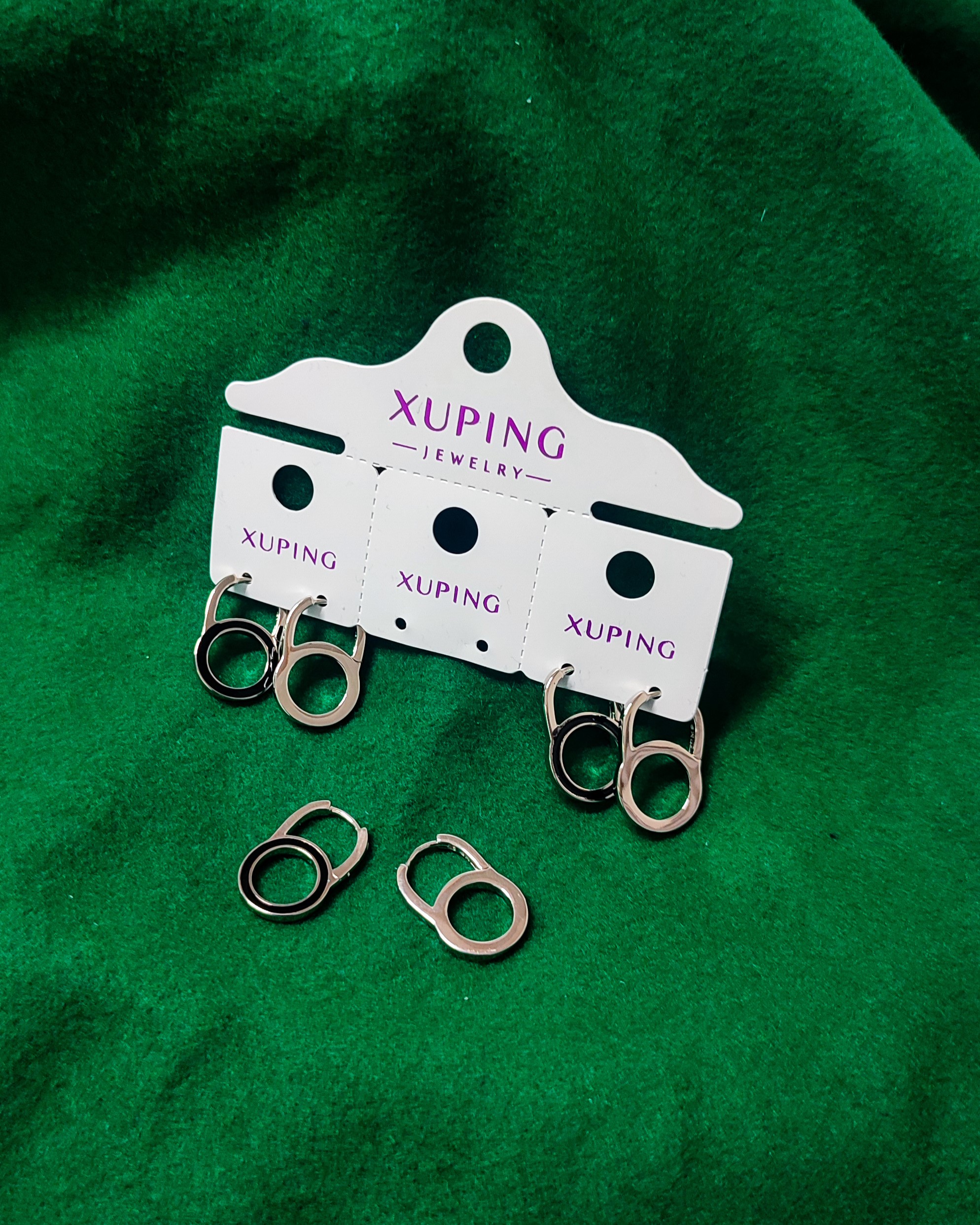 XUPING Minimalist Sterling Silver Geometric Oval Huggie Hoop Earrings
