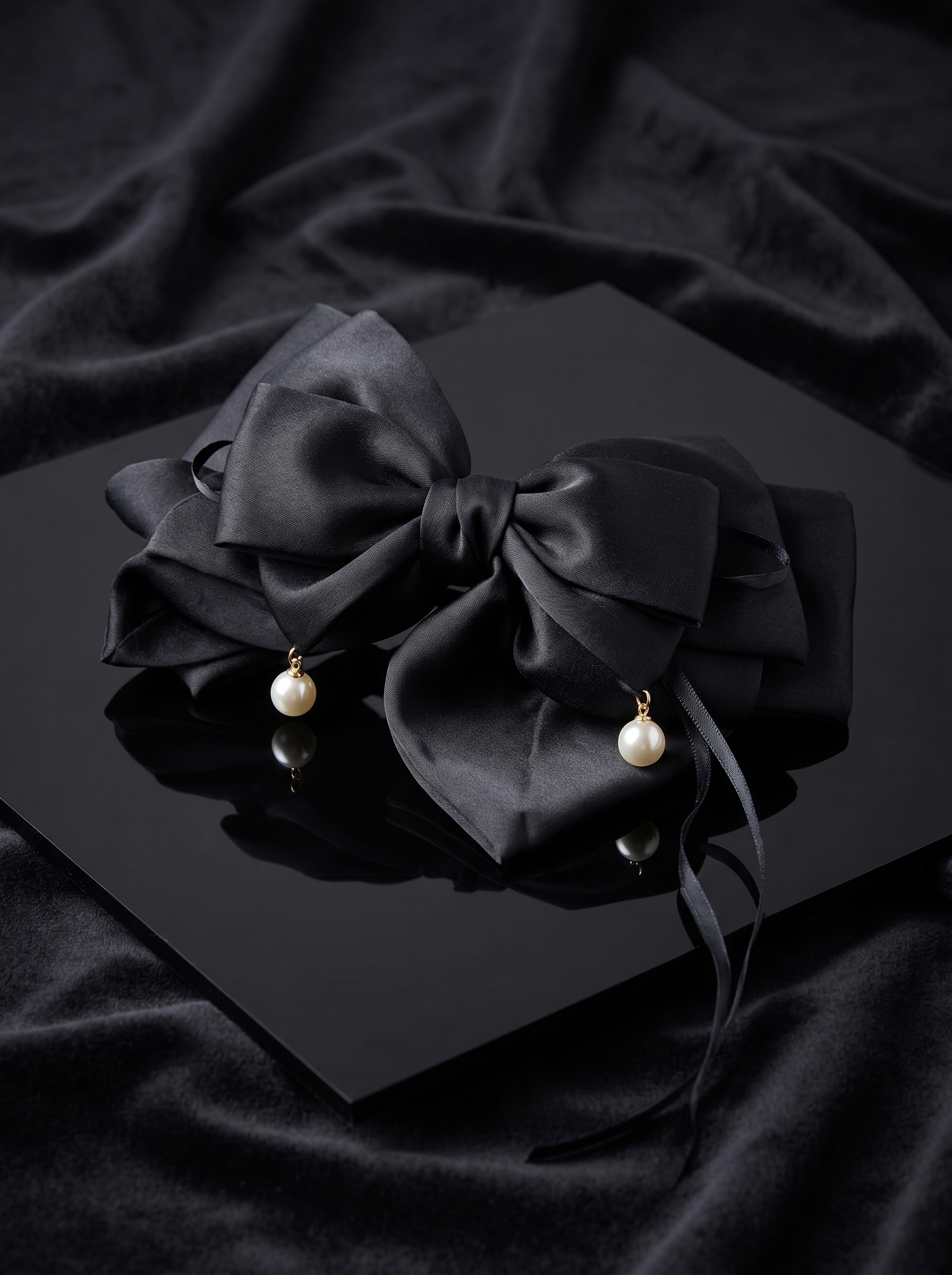 Pearl Charm Satin Bow Hair Clip
